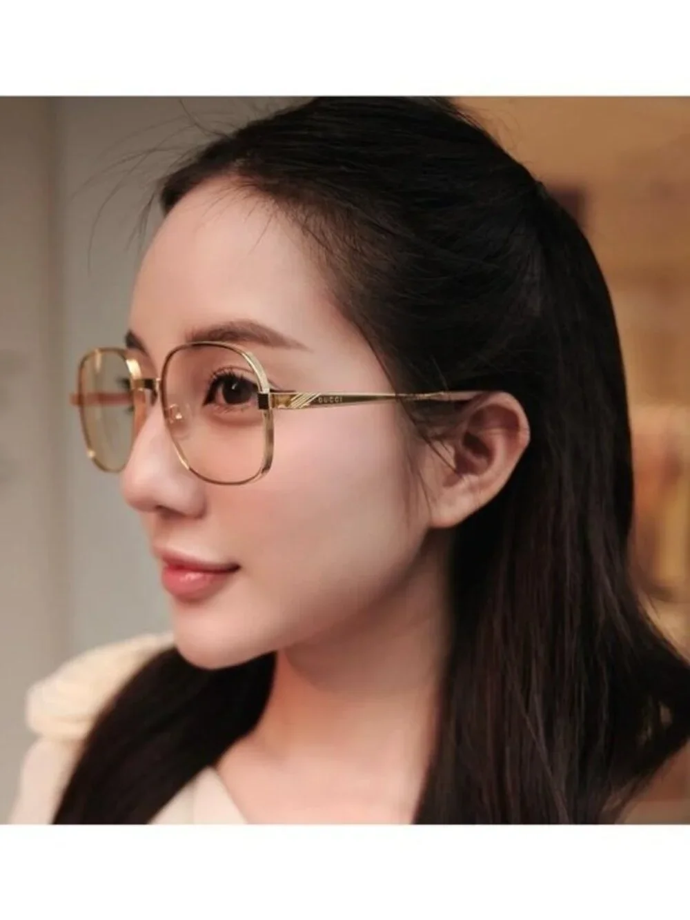 Gucci GG0788S 001 Sunglasses Gold Square Frame, Yellow Lenses